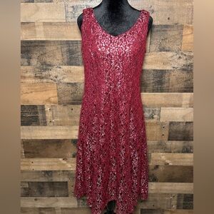 J Taylor Women's Maroon Silver Cocktail Dress Sleeveless 12 Large AB 571